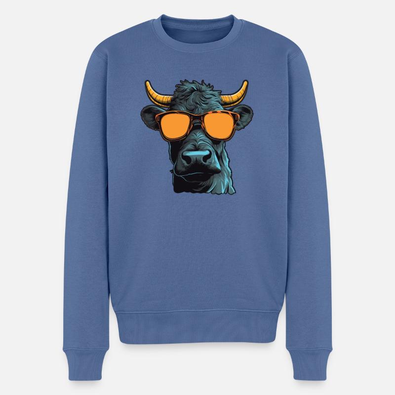 Papa Mama Sonnenbrille - Schwarzer Angus - Männer Premium Bio Pullover - Taubenblau