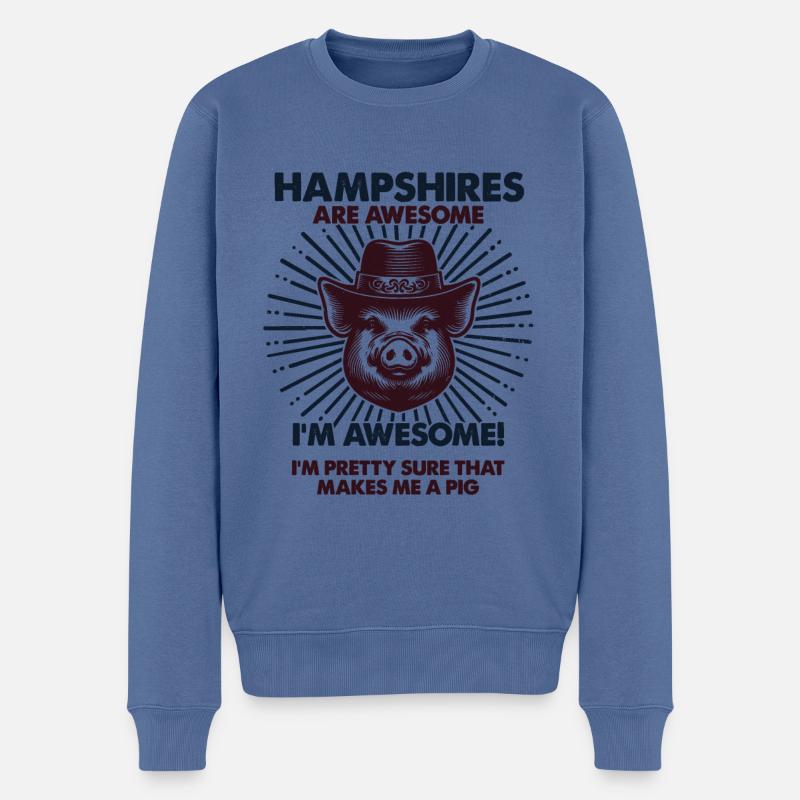 Cochon Papa Maman - Fermier Hampshires - Pull Premium bio Homme - bleu pigeon