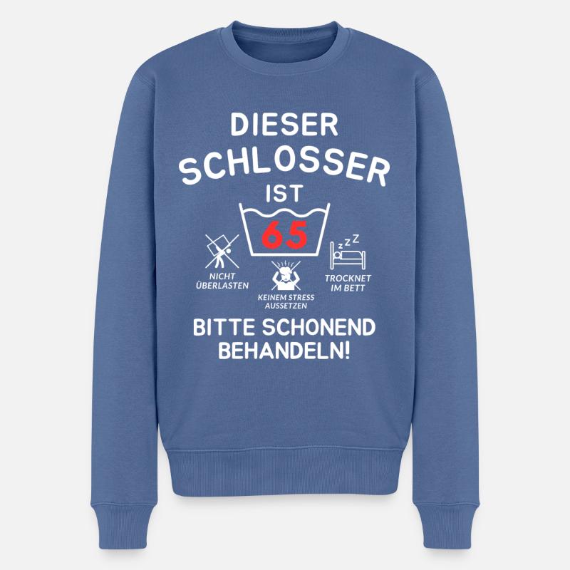 Dieser Schlosser ist 65. Schonend behandeln - Männer Premium Bio Pullover - Taubenblau