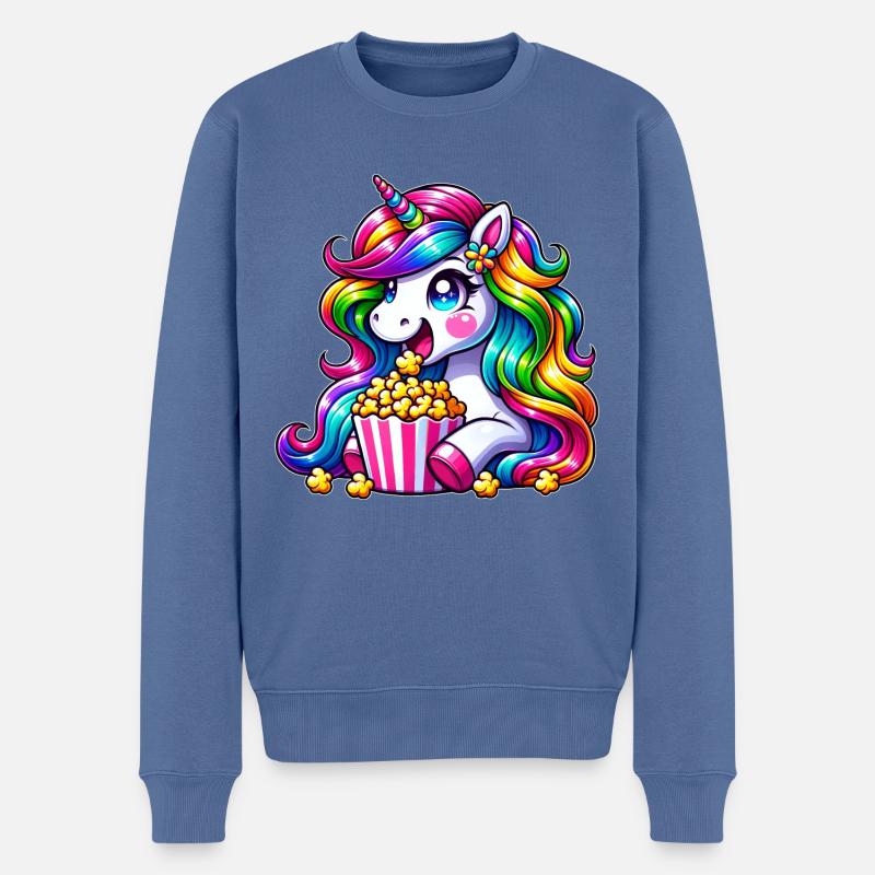 Licorne Popcorn Carnaval, Costume Arc-en-ciel - Pull Premium bio Homme - bleu pigeon