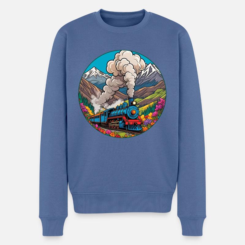 Nostalgischer Eisenbahnzug qualmender Lokomotive - Männer Premium Bio Pullover - Taubenblau