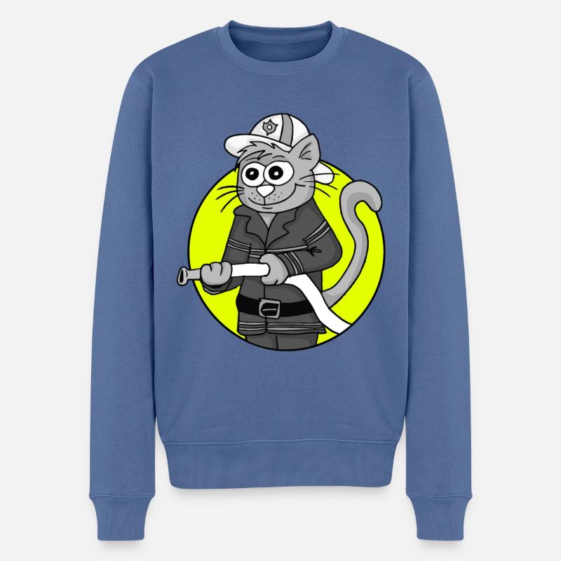 Chat rétro pompiers - Pull Premium bio Homme - bleu pigeon