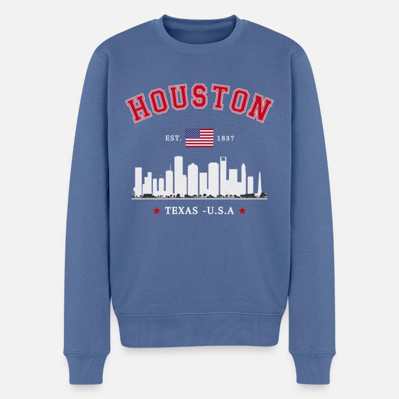 Houston, Texas, Est 1837 - Pull Premium bio Homme - bleu pigeon