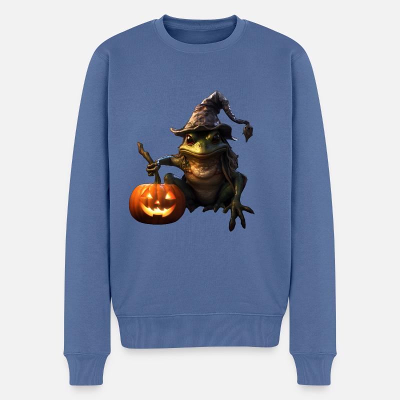 Halloween Witch Toad - Men's Premium Organic Jumper - stone blue