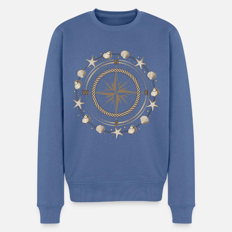 Coquilles maritimes à la boussole - Pull Premium bio Homme - bleu pigeon