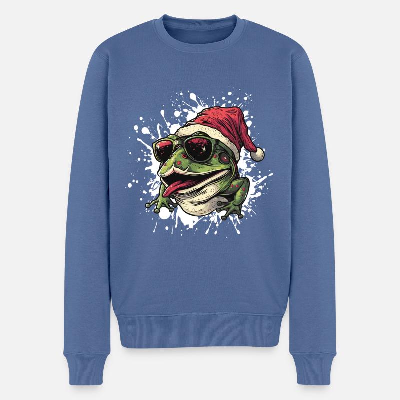 Grenouille Noël Drôle - Pull Premium bio Homme - bleu pigeon