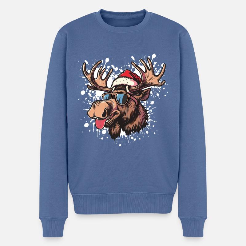 Elch Weihnachten Lustig - Männer Premium Bio Pullover - Taubenblau
