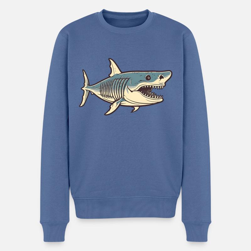 Hai-Zeichnung - Männer Premium Bio Pullover - Taubenblau