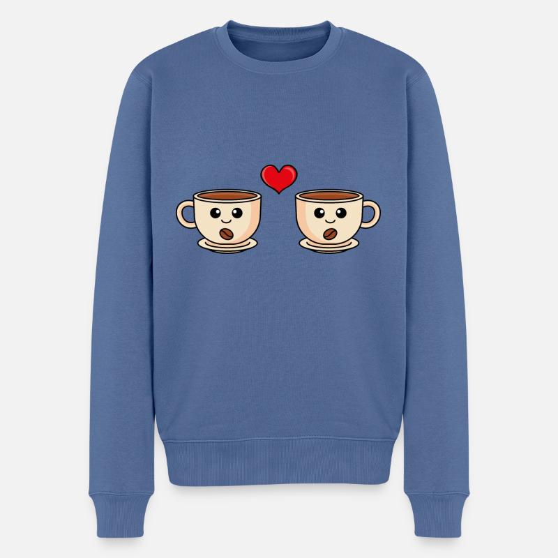 Kaffee Comic Paar Liebe - Männer Premium Bio Pullover - Taubenblau