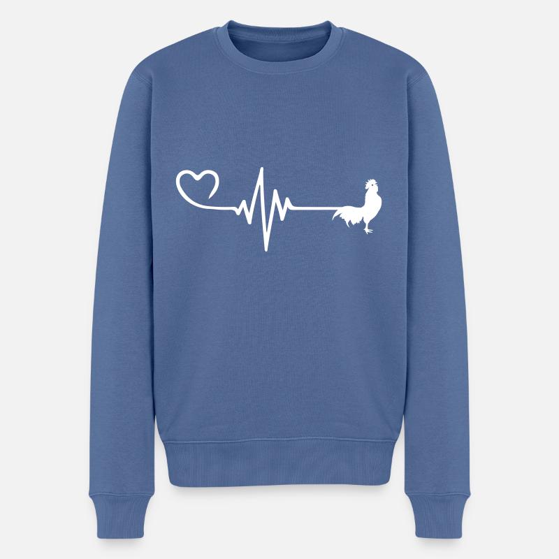 Hahn Puls Herz Liebe - Männer Premium Bio Pullover - Taubenblau