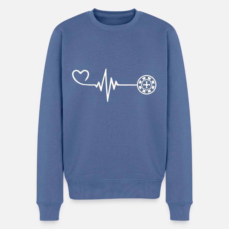 Roulette Pulse Heart - Pull Premium bio Homme - bleu pigeon