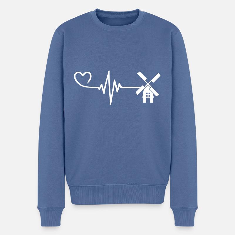 Windmühle Puls Herz Liebe - Männer Premium Bio Pullover - Taubenblau