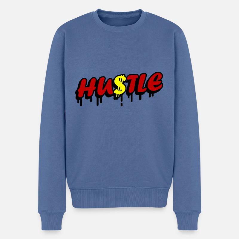 Hustle Quote - Männer Premium Bio Pullover - Taubenblau