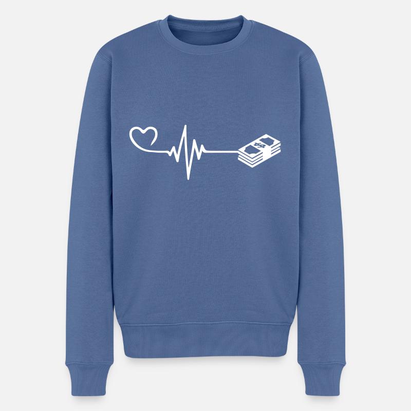 Geld Herzschlag - Männer Premium Bio Pullover - Taubenblau
