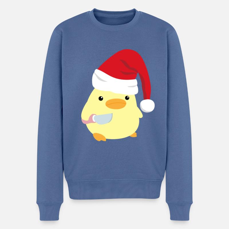 Canard avec couteau Mème Canard de Noël avec couteau - Pull Premium bio Homme - bleu pigeon