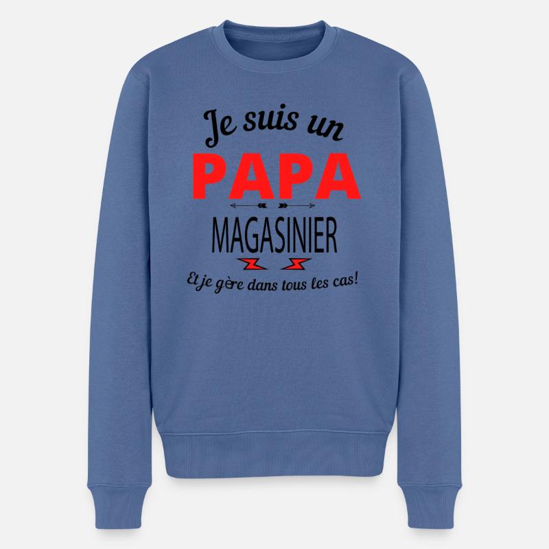 Papa MAGASINIER - Pull Premium bio Homme - bleu pigeon
