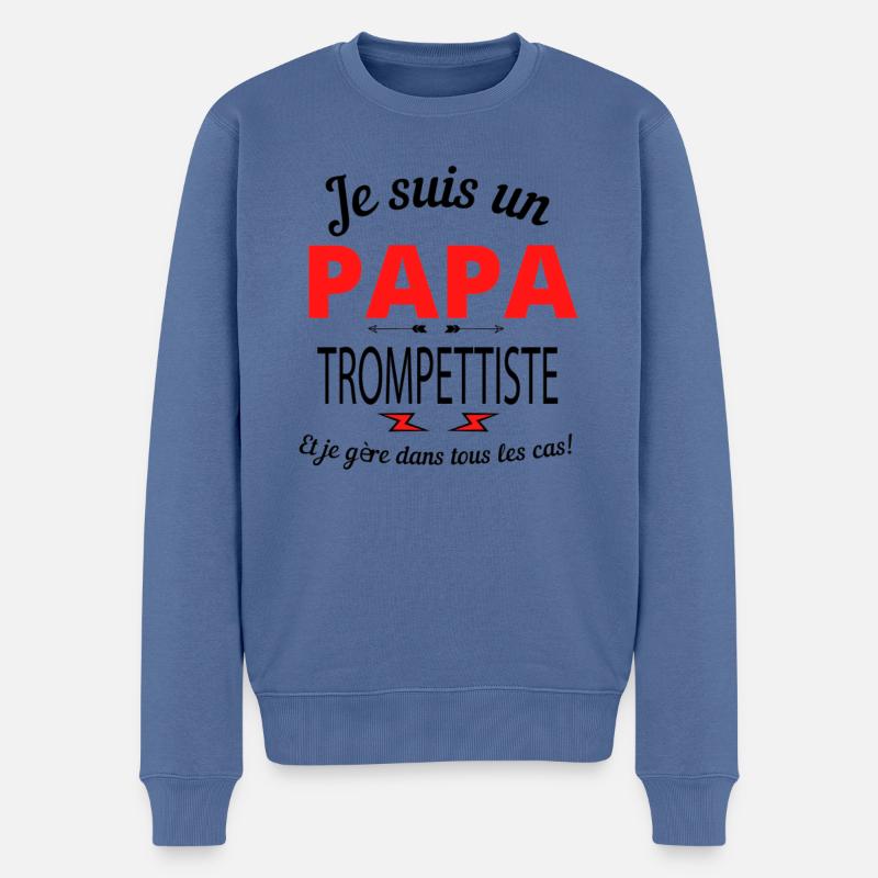 Papa TROMPETTISTE - Pull Premium bio Homme - bleu pigeon