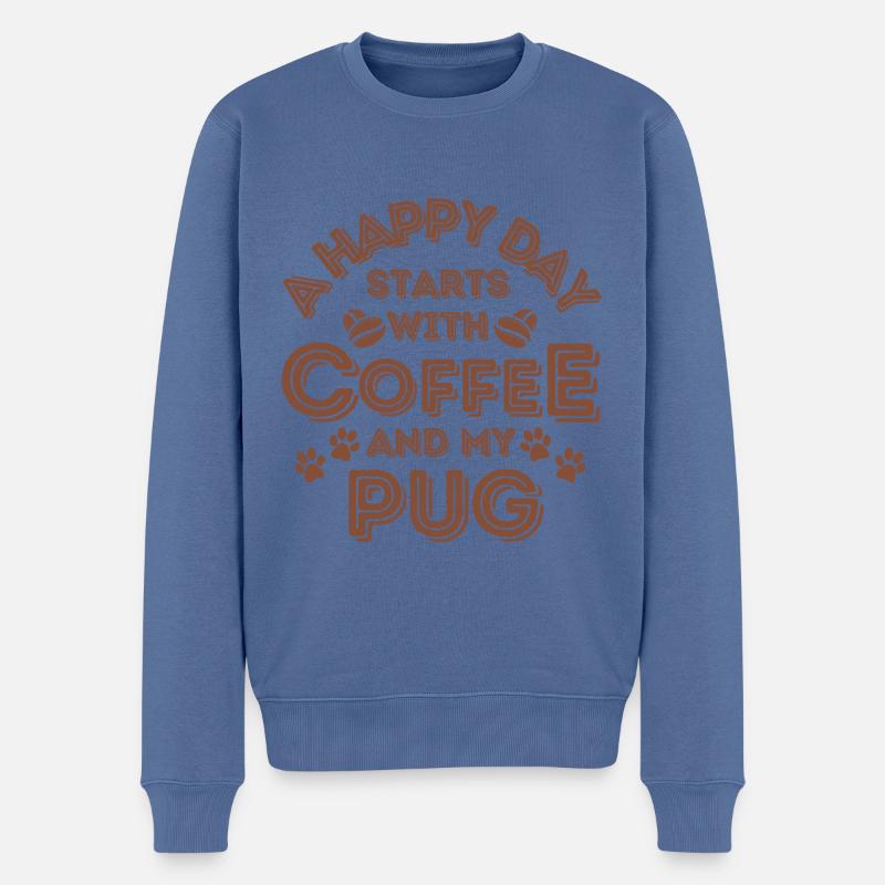 Pug Coffee Dog Café - Pull Premium bio Homme - bleu pigeon