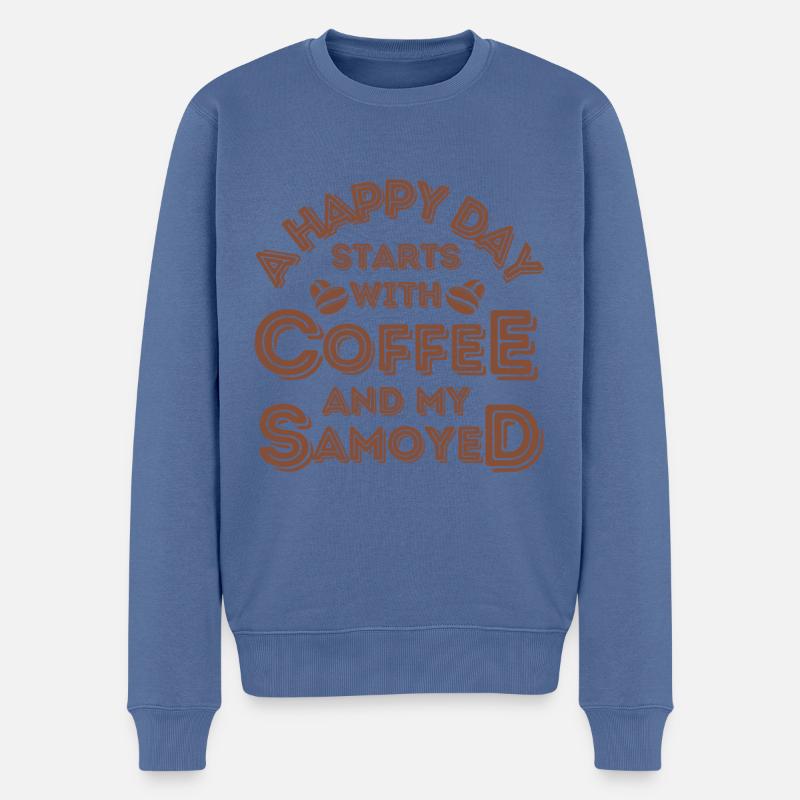 Samoyède Café Chien Café - Pull Premium bio Homme - bleu pigeon