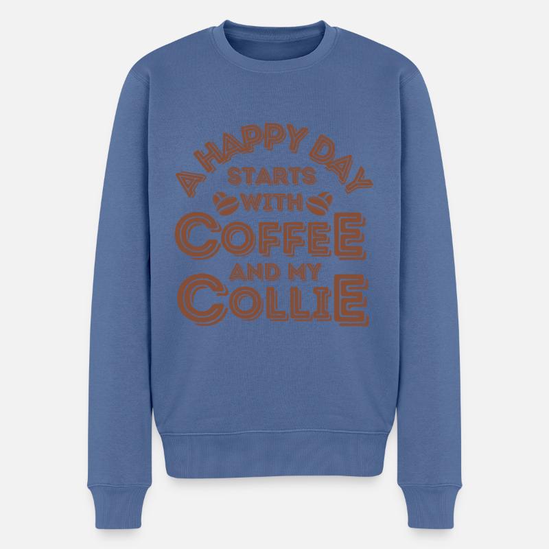 Collie Café Dog Café - Pull Premium bio Homme - bleu pigeon