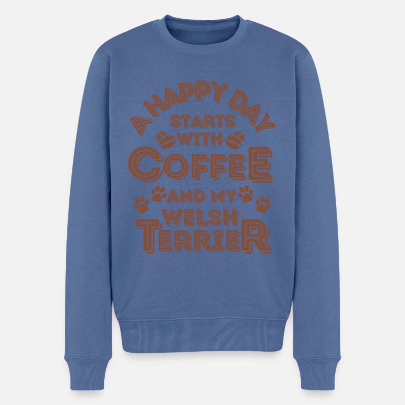 Welsh Terrier Café Dog Café - Pull Premium bio Homme - bleu pigeon
