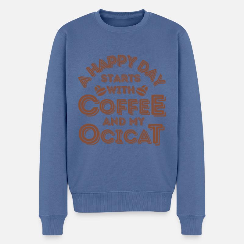 Ocicat Cat Café Café - Pull Premium bio Homme - bleu pigeon