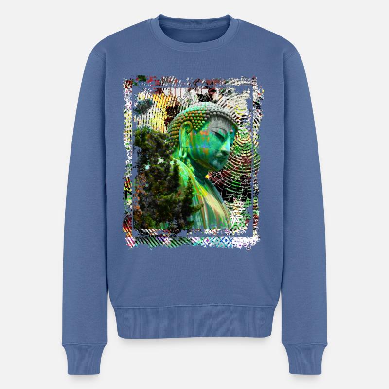 Japanische Buddha Statue Japan Kamakura Collage Kunst - Männer Premium Bio Pullover - Taubenblau