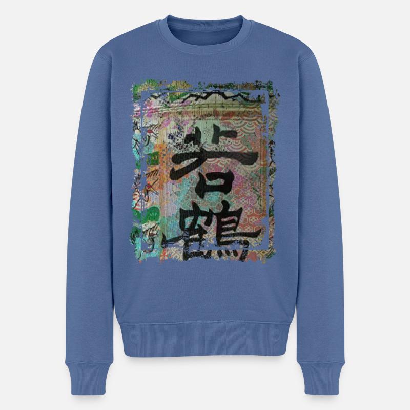 Japanisches Blumenmuster Chrysanthemenkirsche - Männer Premium Bio Pullover - Taubenblau