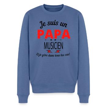 Papa MUSICIEN - Pull Premium bio Homme - bleu pigeon - Devant - Nico (187cm)
