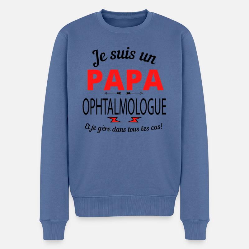 Papa OPHTALMOLOGUE - Pull Premium bio Homme - bleu pigeon