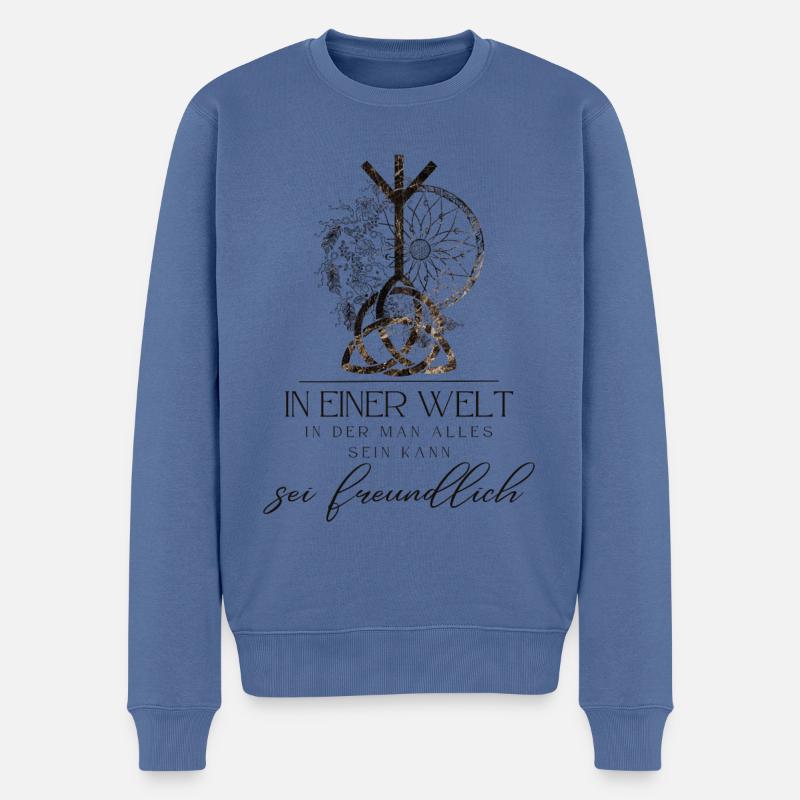 HIPPIE Mandala mit KELTISCHEM KNOTEN Triquetta - Männer Premium Bio Pullover - Taubenblau