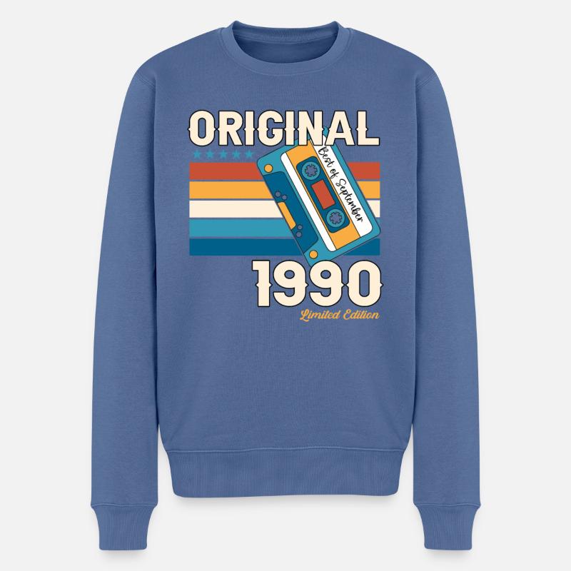 33e anniversaire septembre millésime 1990 cassette - Pull Premium bio Homme - bleu pigeon