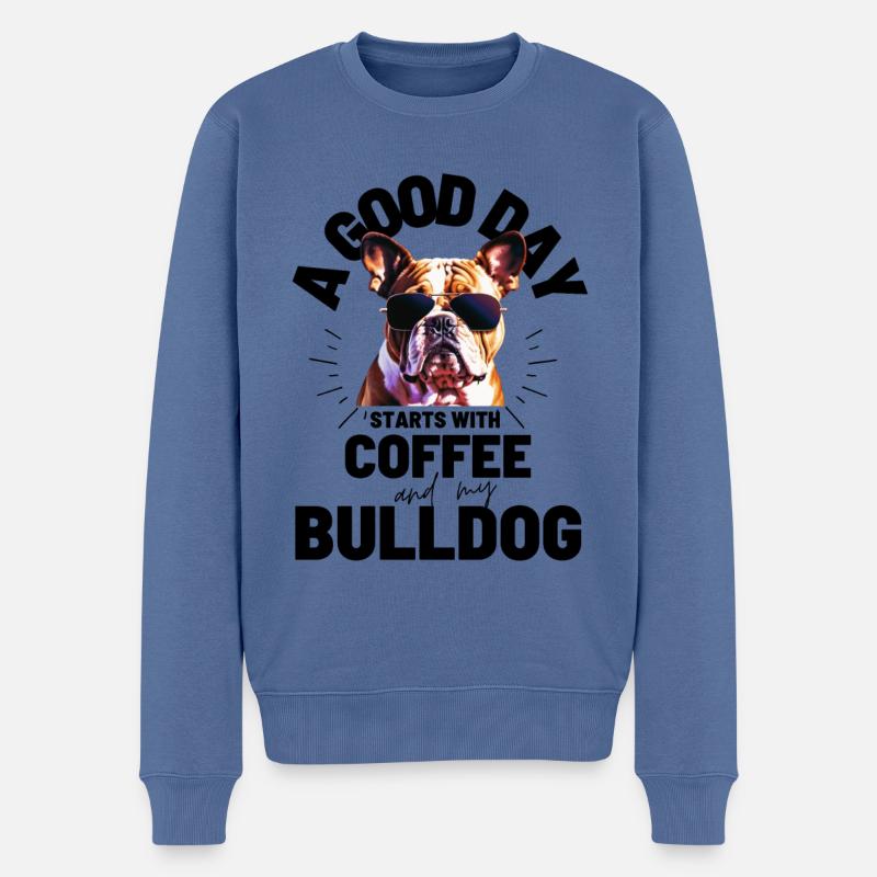 EIN GUTER TAG BEGINNT mit Kaffee & Bulldogge - Männer Premium Bio Pullover - Taubenblau