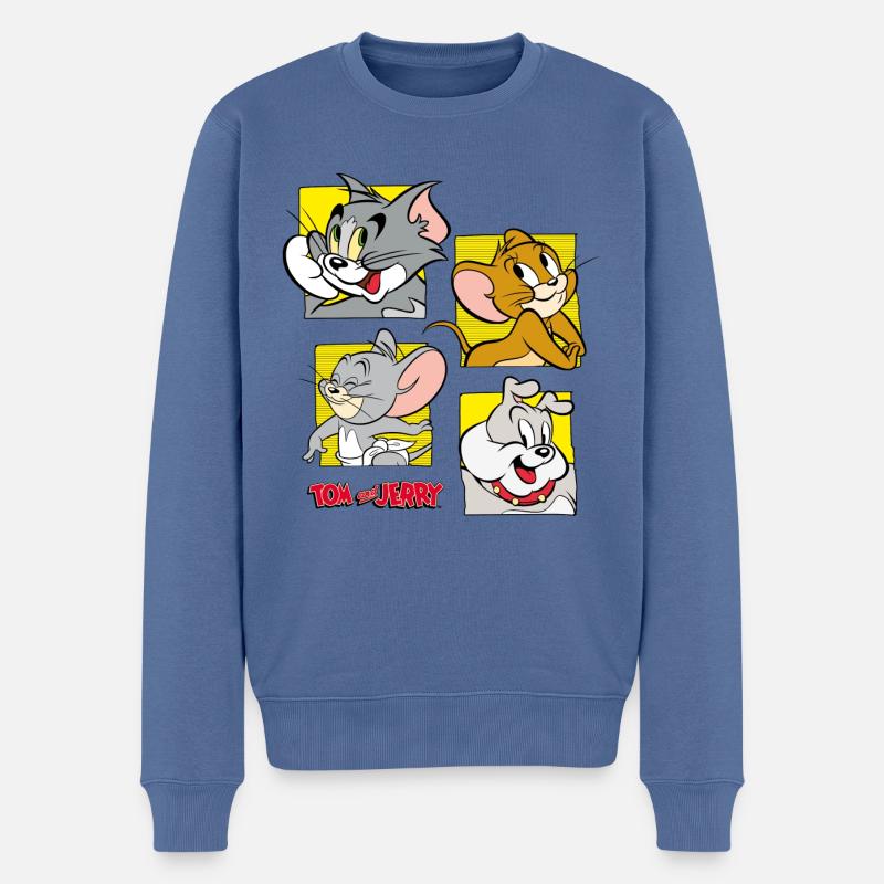 Tom Und Jerry Vier Freunde - Männer Premium Bio Pullover - Taubenblau