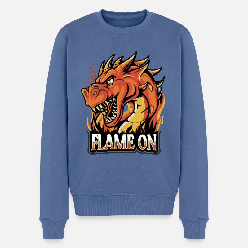 Flamme an - Feuerdrache - Männer Premium Bio Pullover - Taubenblau