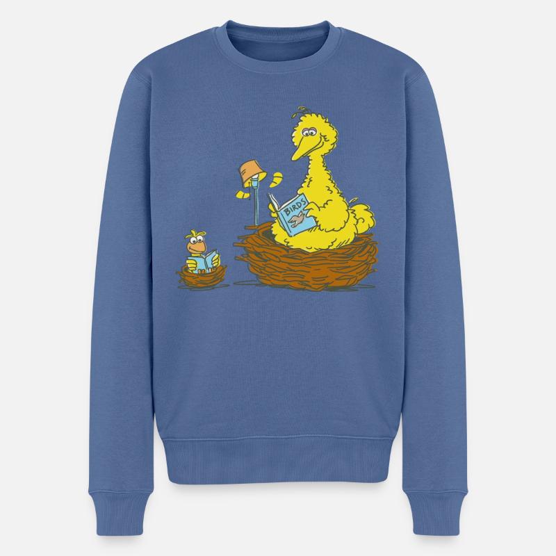 Sesamstraße Bibo Und Klein Bibo Lesen Im Nest - Männer Premium Bio Pullover - Taubenblau