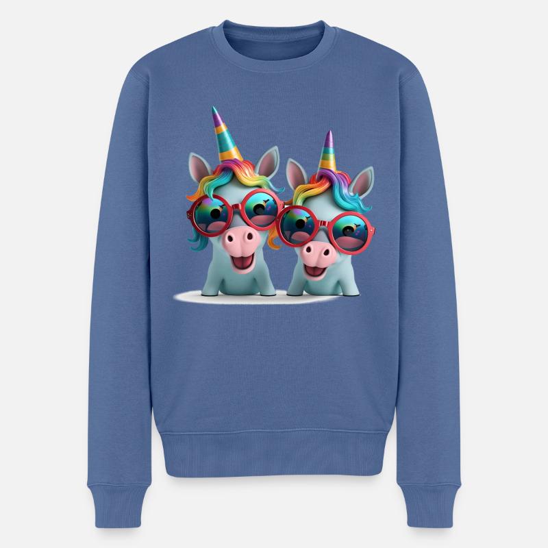 Einhorn zwei lustige verrückte Einhörner Party - Männer Premium Bio Pullover - Taubenblau