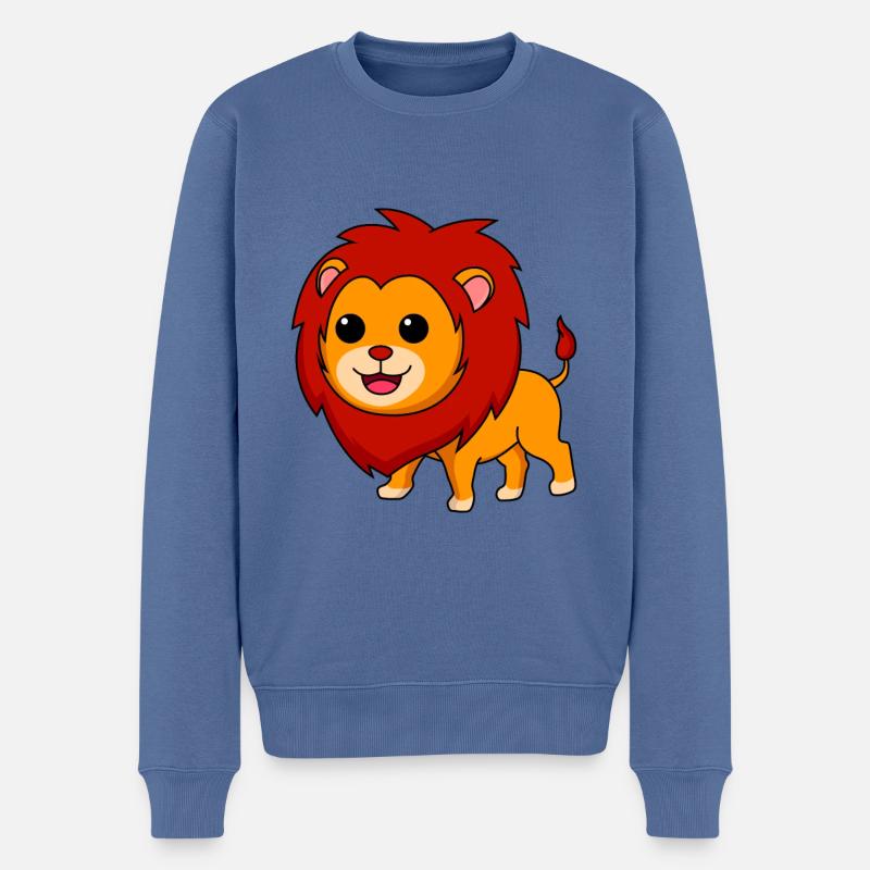 Lion Comic Animal - Pull Premium bio Homme - bleu pigeon
