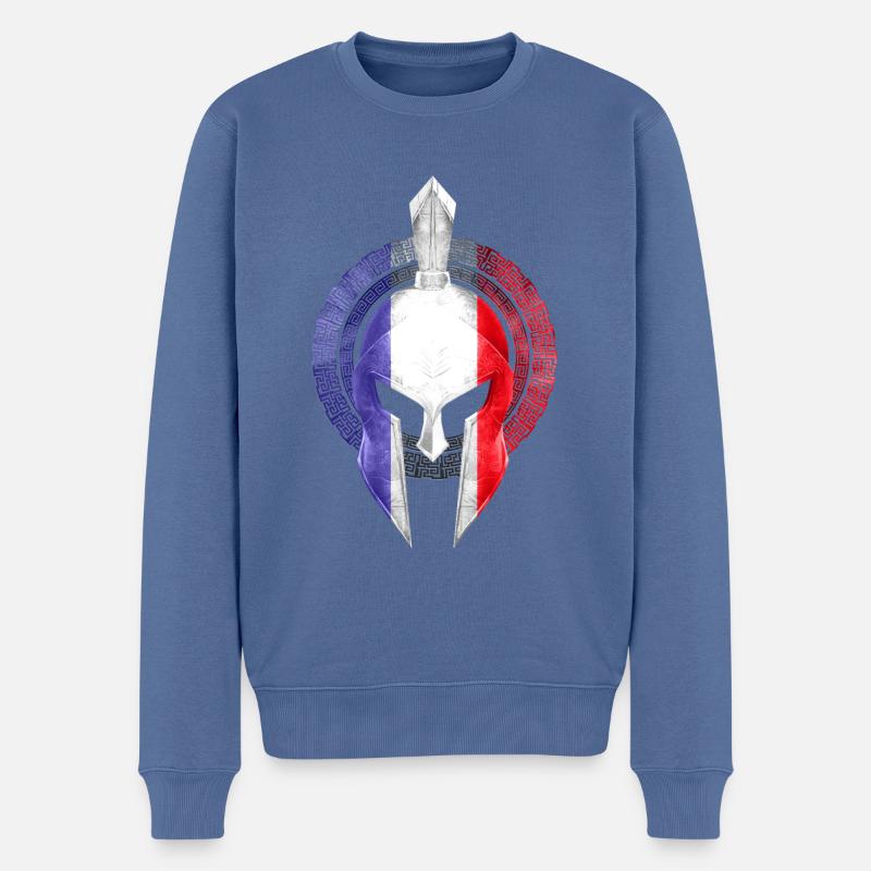 Spartaner Helm Frankreich Flagge - Männer Premium Bio Pullover - Taubenblau