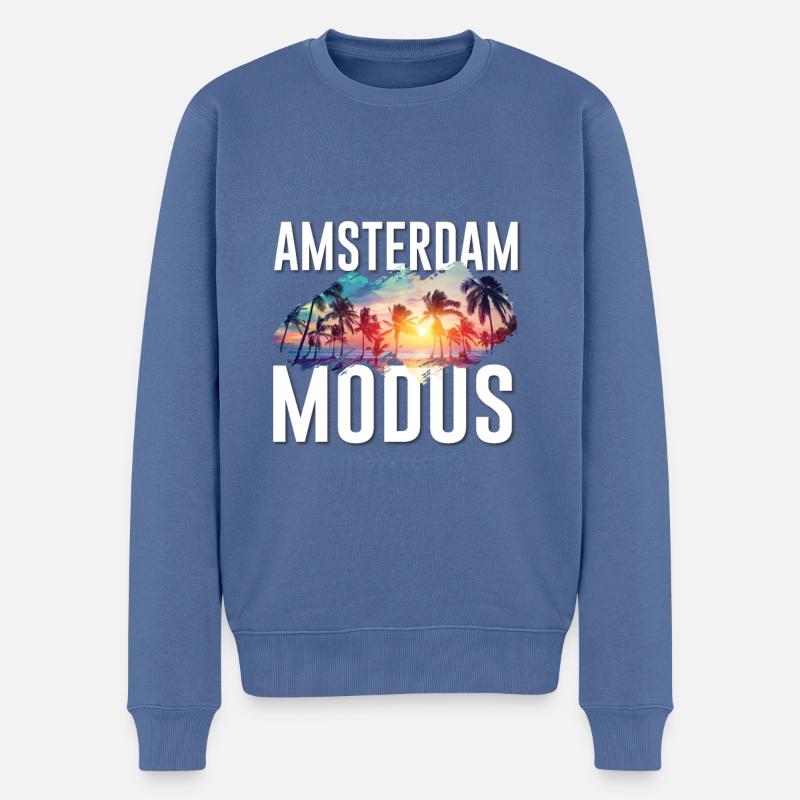 Amsterdam Mode - Pull Premium bio Homme - bleu pigeon