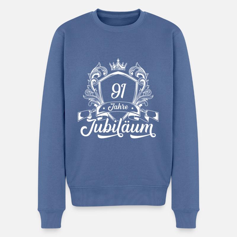 91 Zahl Kranz - Männer Premium Bio Pullover - Taubenblau