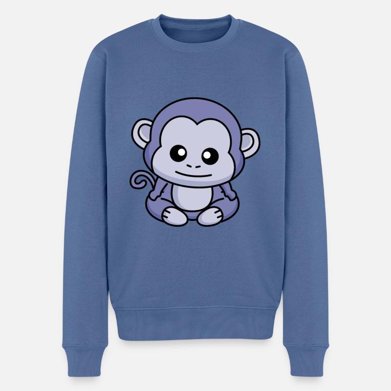 Singe Comic Animal - Pull Premium bio Homme - bleu pigeon