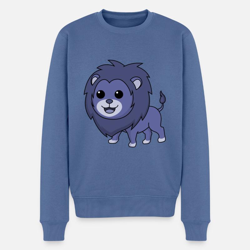Lion Comic Animal - Pull Premium bio Homme - bleu pigeon