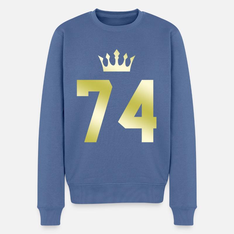 74 Zahl Krone - Männer Premium Bio Pullover - Taubenblau