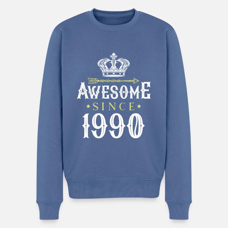 1990 awesome since - Männer Premium Bio Pullover - Taubenblau
