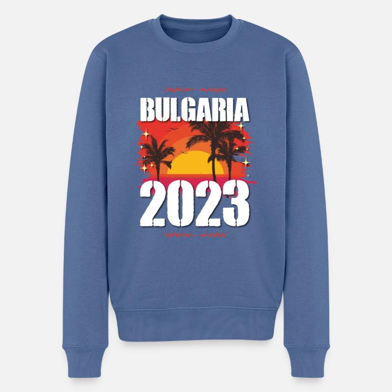 Bulgarien 2023 - Männer Premium Bio Pullover - Taubenblau