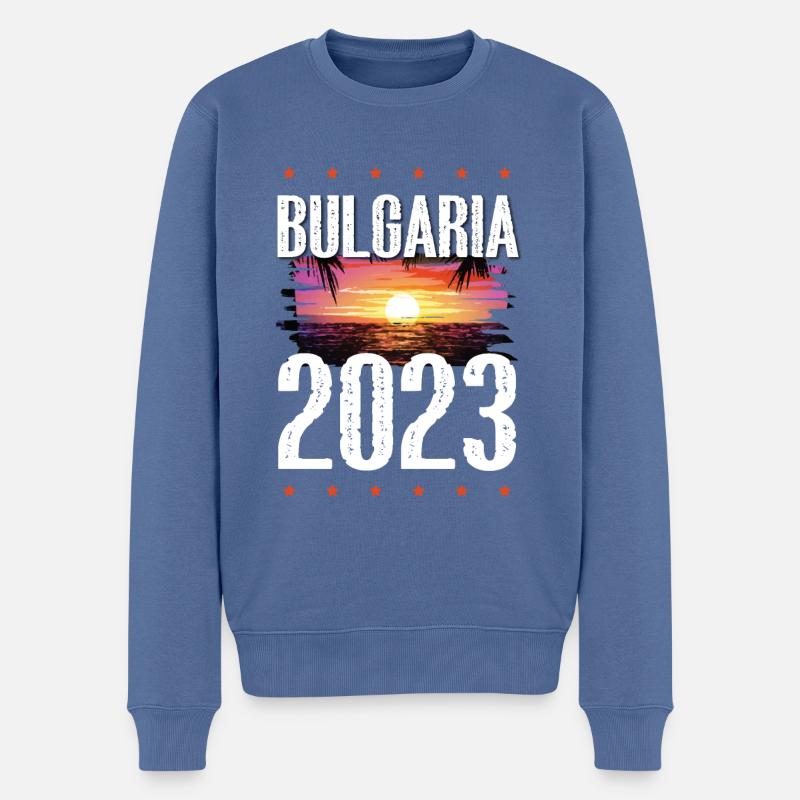 Bulgarien 2023 - Männer Premium Bio Pullover - Taubenblau