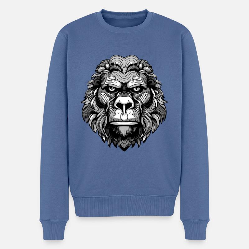 Gorilla Portrait - Männer Premium Bio Pullover - Taubenblau