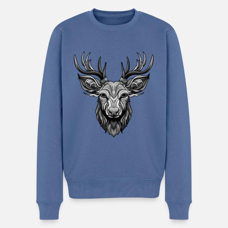 Hirsch Portrait - Männer Premium Bio Pullover - Taubenblau