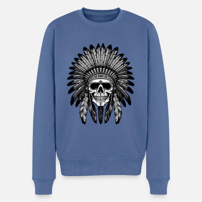 Chef indien Apache Skull - Pull Premium bio Homme - bleu pigeon
